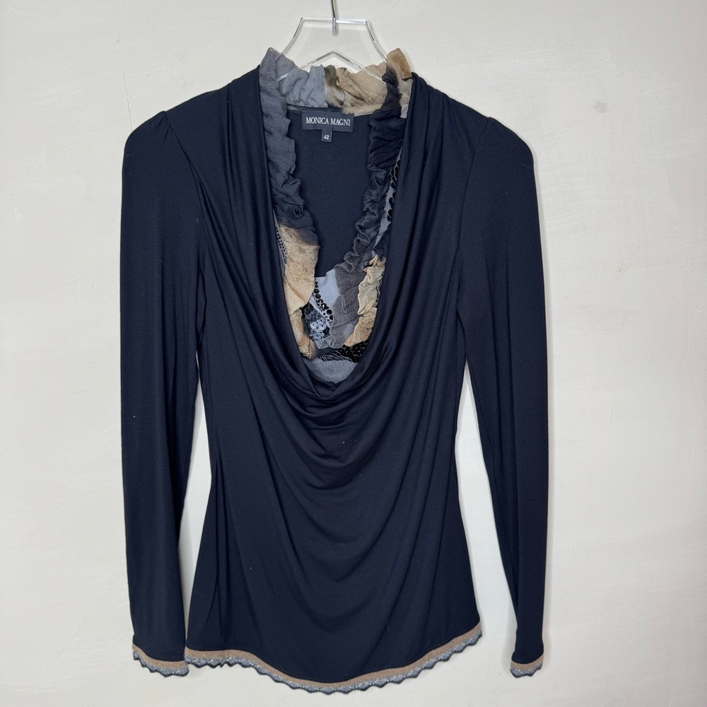 Monica Magni Multicolored black/Brown Women's Blouse Top Shirt
